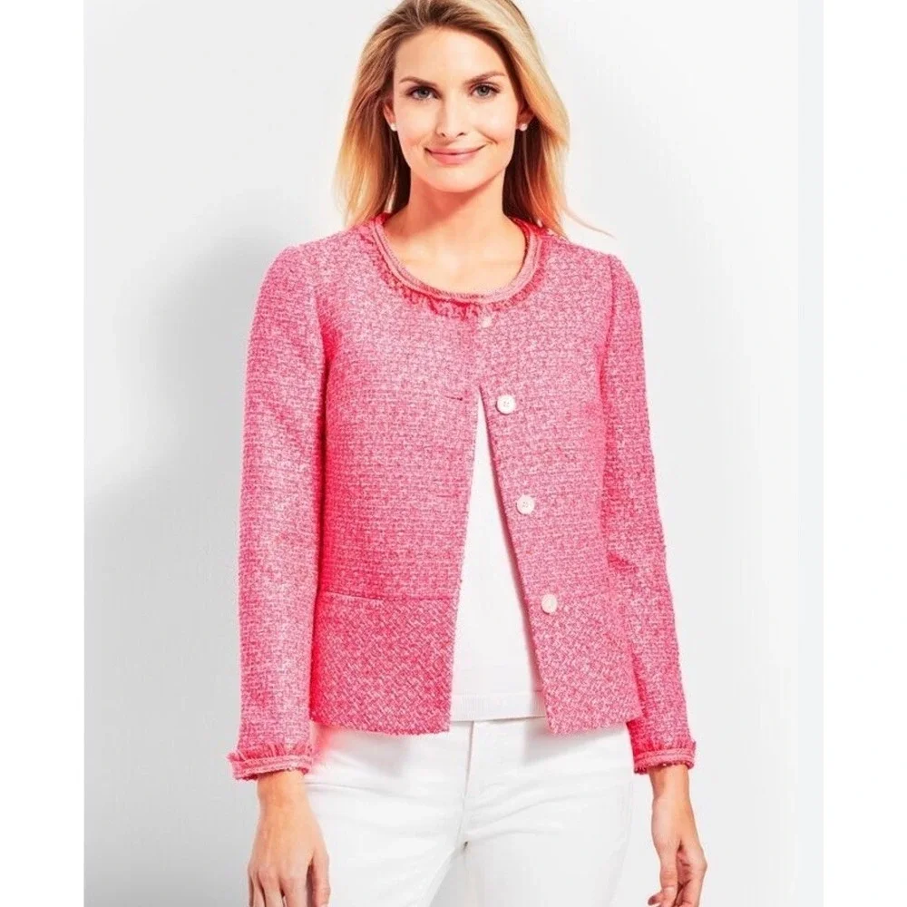 Talbots Pink Tweed Peplum Blazer Sz 6 Jacket Career Church Preppy New$169 Barbie